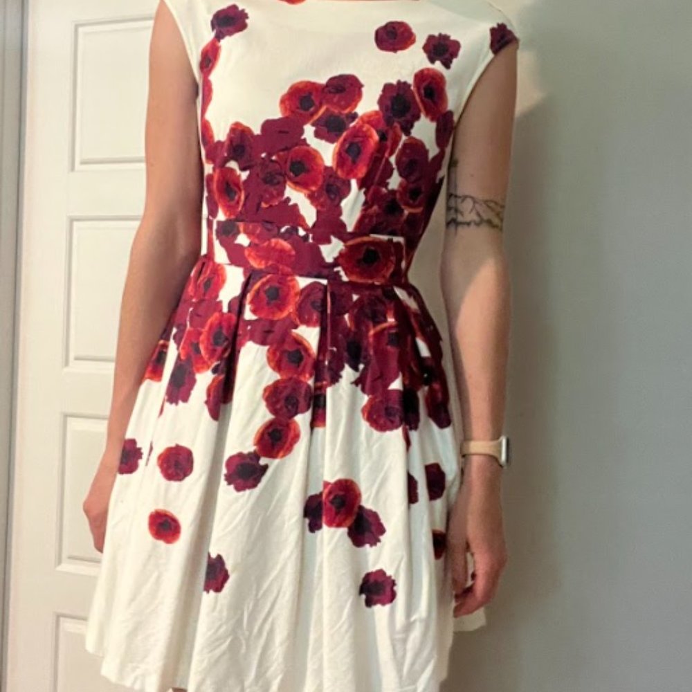 Beautiful Pleated A-Line Flower Mini Dress
